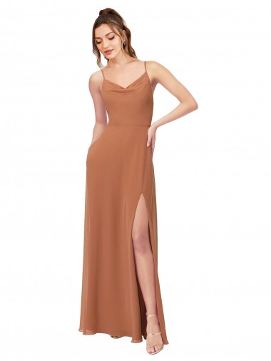 Cheap Cowl Neck Chiffon Bridesmaid Dress with Front Slit Canada