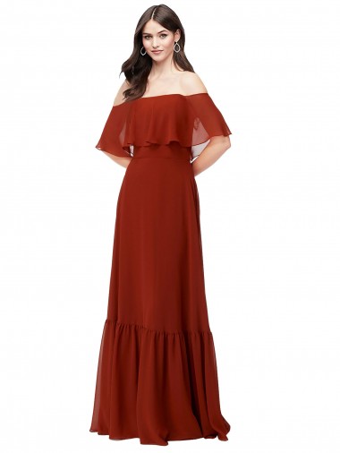 Cheap Off the Shoulder Ruffle Chiffon Bridesmaid Dress Canada