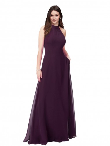 Cheap Chiffon High-Halter Bridesmaids Dress with Keyhole Back Canada