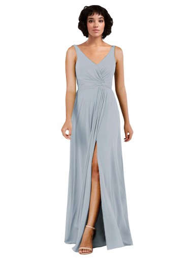 Cheap V-Neckline Wrapped Chiffon Bridesmaid Dress with Skirt Slit Canada