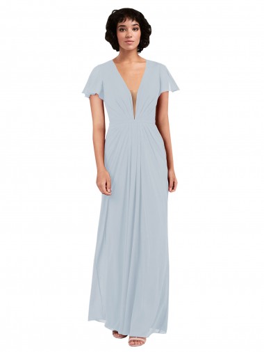 Cheap Deep V-Neckline Chiffon Bridesmaid Dress with Flutter Sleeves Canada