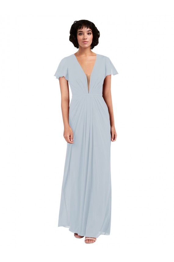 Cheap Deep V-Neckline Chiffon Bridesmaid Dress with Flutter Sleeves Canada