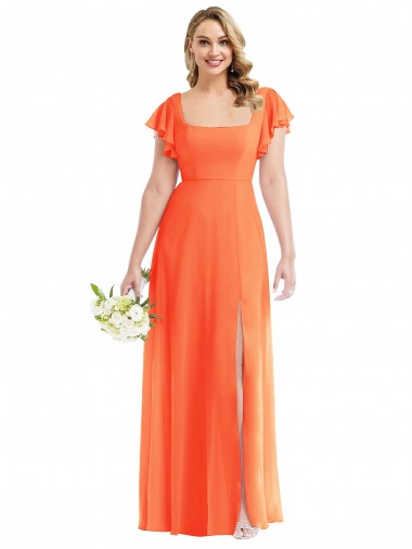 Cheap Flutter Sleeves Scoop Open Back Chiffon Maxi Bridesmaid Dress Canada