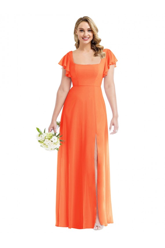 Cheap Flutter Sleeves Scoop Open Back Chiffon Maxi Bridesmaid Dress Canada