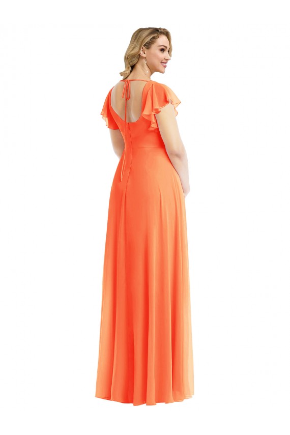 Cheap Flutter Sleeves Scoop Open Back Chiffon Maxi Bridesmaid Dress Canada