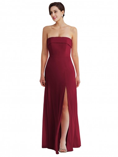 Cheap Cuffed Strapless Maxi Bridesmaid Dress with Front Slit Canada