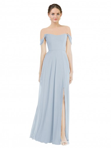 Cheap Off the Shoulder Basque Neck Maxi Bridesmaid Dress with Flounce Sleeves Canada