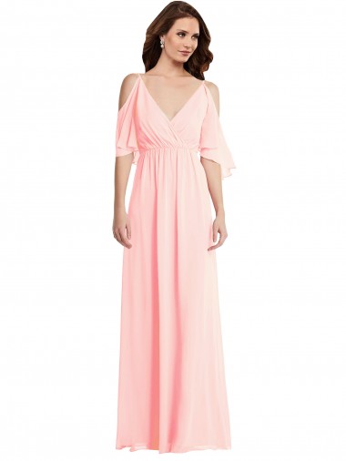 Cheap Cold Shoulder Draped Wrap Maxi Bridesmaid Dress Canada