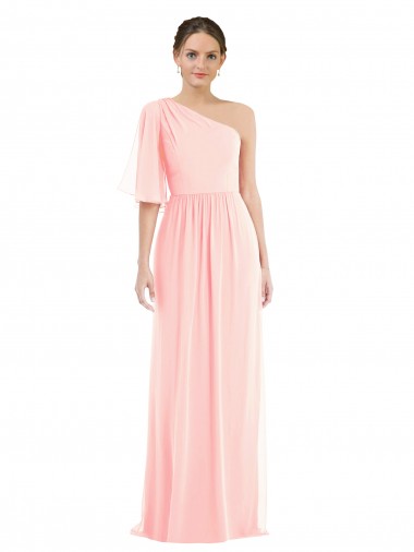 Cheap One Shoulder Bell Sleeves Chiffon Maxi Bridesmaid Dress Canada