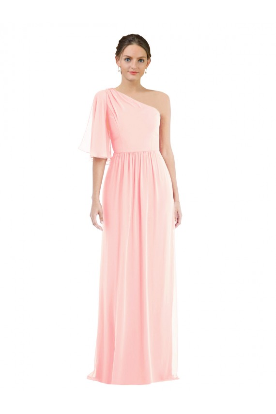 Cheap One Shoulder Bell Sleeves Chiffon Maxi Bridesmaid Dress Canada