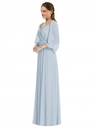 Cheap Off the Shoulder Puff Sleeve Maxi Bridesmaid Dress with Front Slit Canada