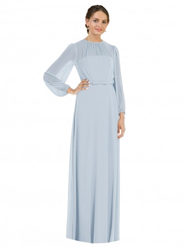 Cheap Strapless Chiffon Maxi Bridesmaid Dress with Puff Sleeve Blouson Overlay Canada