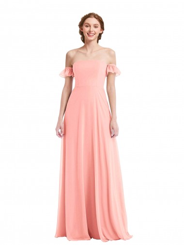 Cheap Off the Shoulder Ruffle Cuff Sleeve Chiffon Maxi Bridesmaid Dress Canada