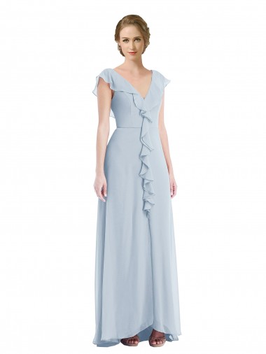 Cheap Ruffle Trimmed V Back Chiffon Maxi Bridesmaid Dress Canada