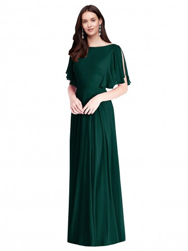 Cheap Backless Floor Length Split Sleeves Maxi Bridesmaid Dress Canada