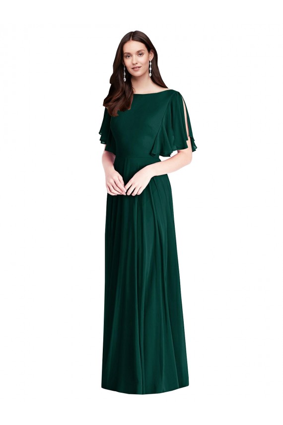 Cheap Backless Floor Length Split Sleeves Maxi Bridesmaid Dress Canada