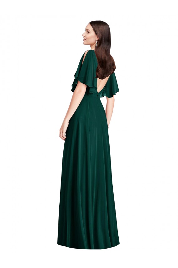 Cheap Backless Floor Length Split Sleeves Maxi Bridesmaid Dress Canada