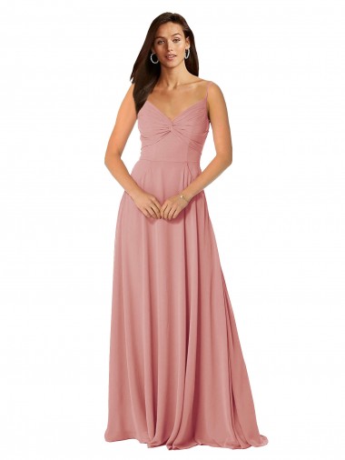 Cheap Twist-Knot V-Neck Long Chiffon Bridesmaid Dress Canada