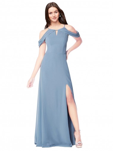 Cheap High Neck Chiffon Bridesmaid Dress with Draped Sleeves Canada