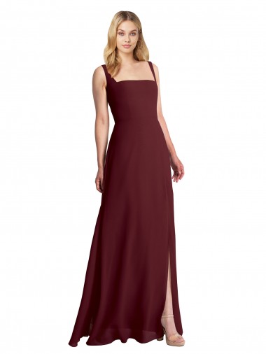 Cheap Square Neckline Soft A-Line Chiffon Bridesmaid Dress with Side Slit Canada