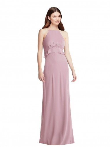 Cheap Bias Ruffle Empire Waist Halter Maxi Bridesmaid Dress Canada