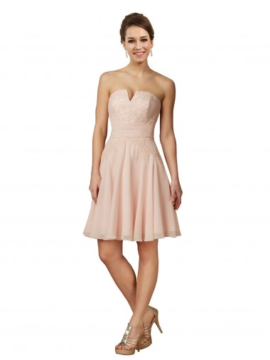 Cheap Lace and Chiffon Bridesmaid Dress with Unique Neckline Canada