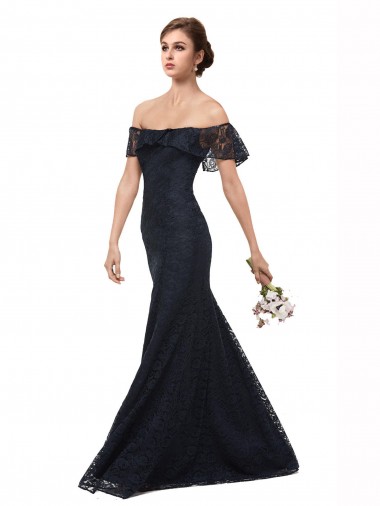 Cheap Off the Shoulder Long Lace Bridesmaid Dress with Flutter Sleeves Canada