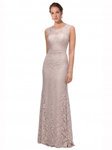 Cheap Long Sleeveless All Lace Bridesmaid Dress with Scoop Neckline Canada