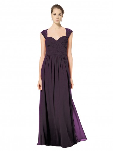 Cheap Long Chiffon Sweetheart Bridesmaid with Lace Straps and Keyhole Back Canada