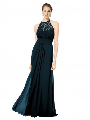 Cheap Lace Halter Bodice Long Chiffon Bridesmaid Dress Canada