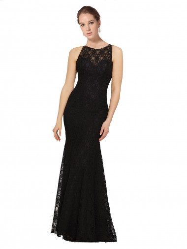 Cheap Fitted Lace Bridesmaids Dress with Jewel Neckline and Open Back Canada