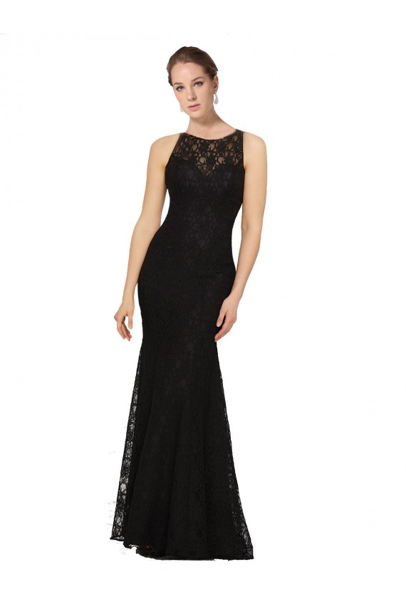 Cheap Fitted Lace Bridesmaids Dress with Jewel Neckline and Open Back Canada