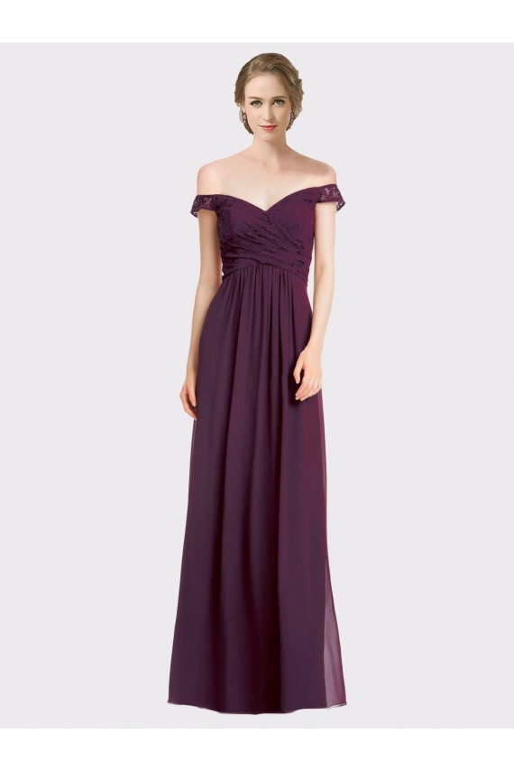 Cheap Sweetheart Long Bridesmaid Dress with Off the Shoulder Cap Sleeve Lace Bodice Canada