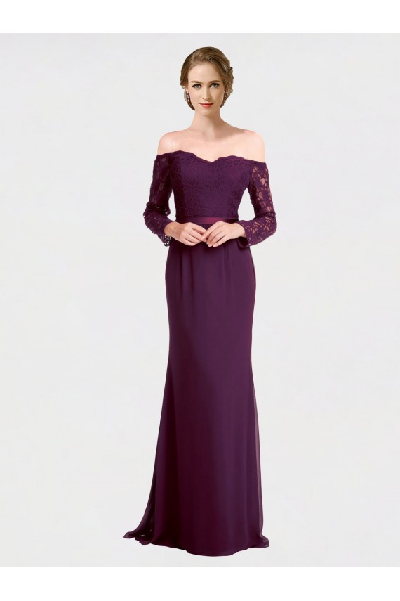 Cheap Full Length Long Bridesmaid Dress with Lace Off The Shoulder Bodice Canada