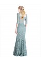 Cheap Half Sleeves Pleated Lace Bridesmaid Dress with Wrap-Around Portrait Neckline Canada