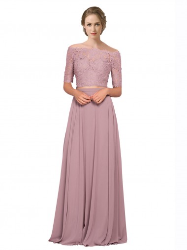 Cheap Off the Shoulder Lace Crop Top A-Line Chiffon Bridesmaid Dress Canada