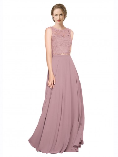 Cheap Long A-Line Chiffon Bridesmaid Dress with Sleeveless Lace Crop Top Canada