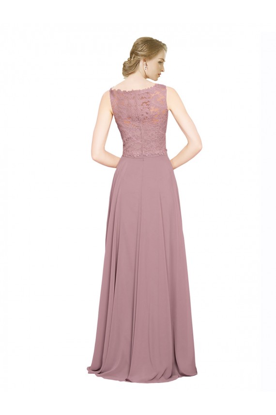 Cheap Long A-Line Chiffon Bridesmaid Dress with Sleeveless Lace Crop Top Canada