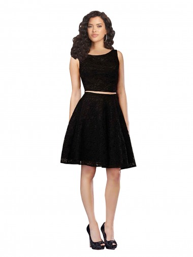 Cheap Two Piece Short Lace Bridesmaid Dress with Jewel Neckline Canada