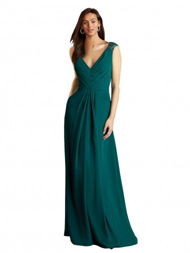 Cheap Long A-Line Lace and Chiffon Bridesmaid Dress with Open Back Canada