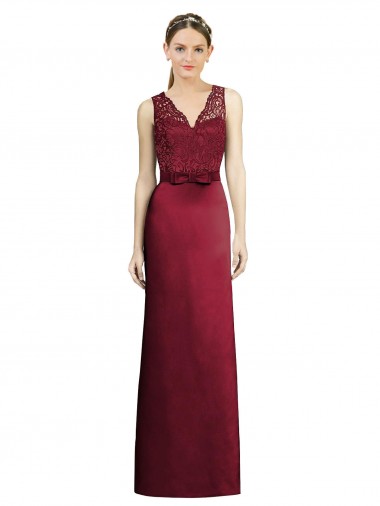 Cheap Full Length Sleeveless Satin Bridesmaid Dress with Lace Bodice Canada