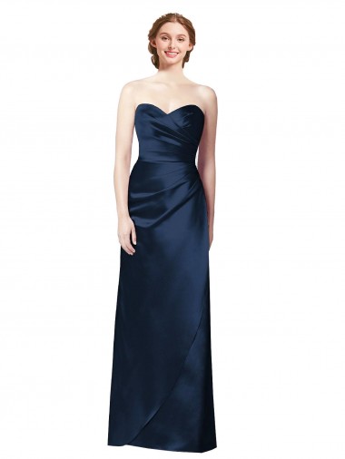 Cheap Faux Wrap A-Line Long Satin Bridesmaid Dress with Draped Bodice Canada