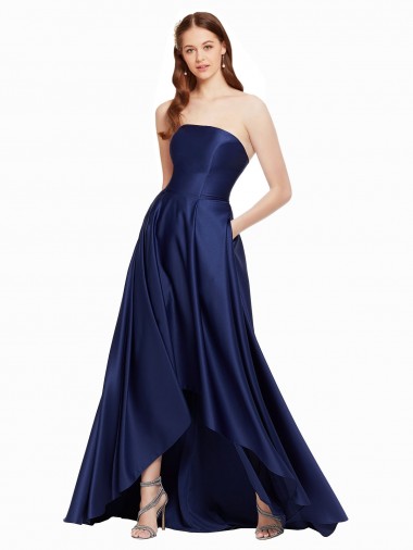 Cheap High Low Strapless Satin Bridesmaid Dress with Pockets Canada