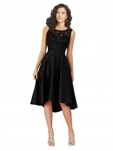 Cheap Short High Low Satin Bridesmaid Dress with a Beaded and Embroidered Bodice Canada