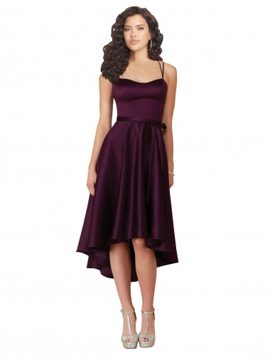 Cheap Elegant High Low Satin Bridesmaid Dress with Criss Cross Back Canada