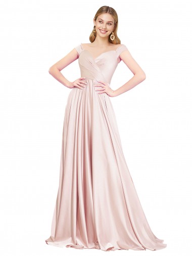 Cheap A-Line Off the Shoulder Sweetheart Luxe Satin Bridesmaid Dress Canada