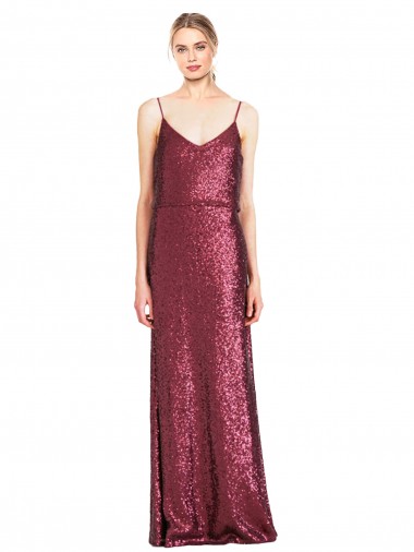 Cheap High Neck Halter Long Slim Sequin Bridesmaid Dress with V-Neck and Blouson Bodice Canada