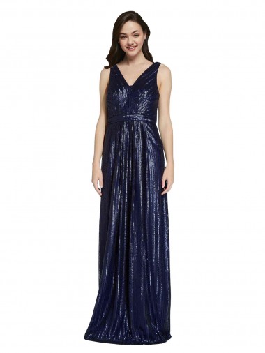 Cheap Long V-Neck Sparking Sequin Bridesmaid Dress with Low V-Back Canada