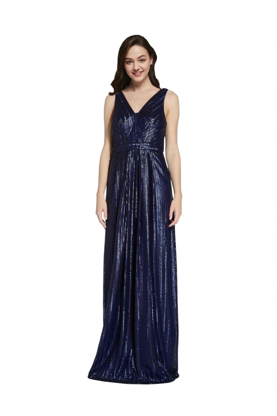 Cheap Long V-Neck Sparking Sequin Bridesmaid Dress with Low V-Back Canada