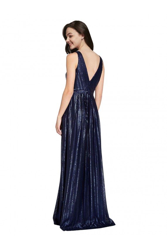 Cheap Long V-Neck Sparking Sequin Bridesmaid Dress with Low V-Back Canada